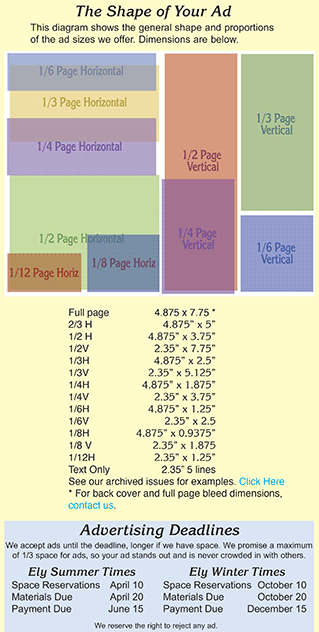 Ely Summer Winter Times ad sizes