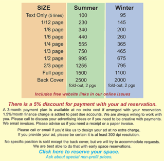 Ely summer and winter times ad rates